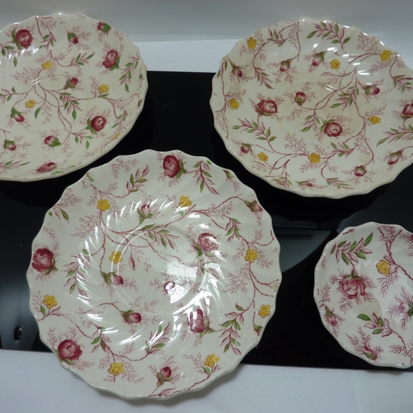 COPELAND Spode Rosebud Chintz 3 Saucer, 1 Spoon Rest - England - Picture 6 of 6